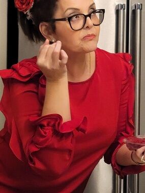 CeCe Vibrant Red Blouse with Ruffled Sleeves